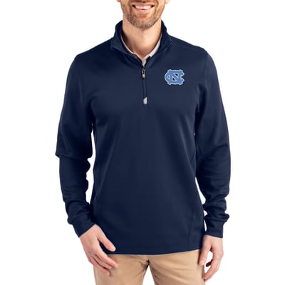  North Carolina Tar Heels Cutter & Buck DryTec Traverse Stretch Eco Tri-Blend Quarter-Zip Pullover - Navy